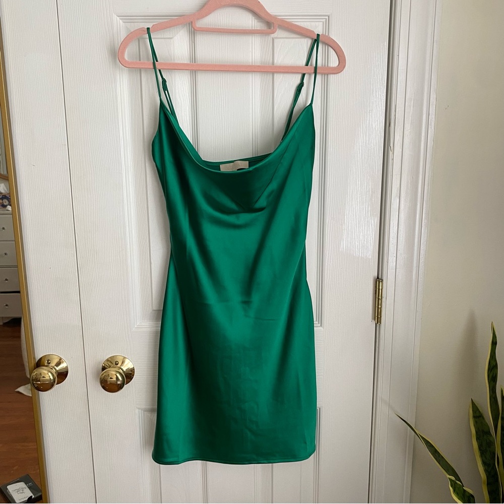 Meshki cowl neck satin mini dress